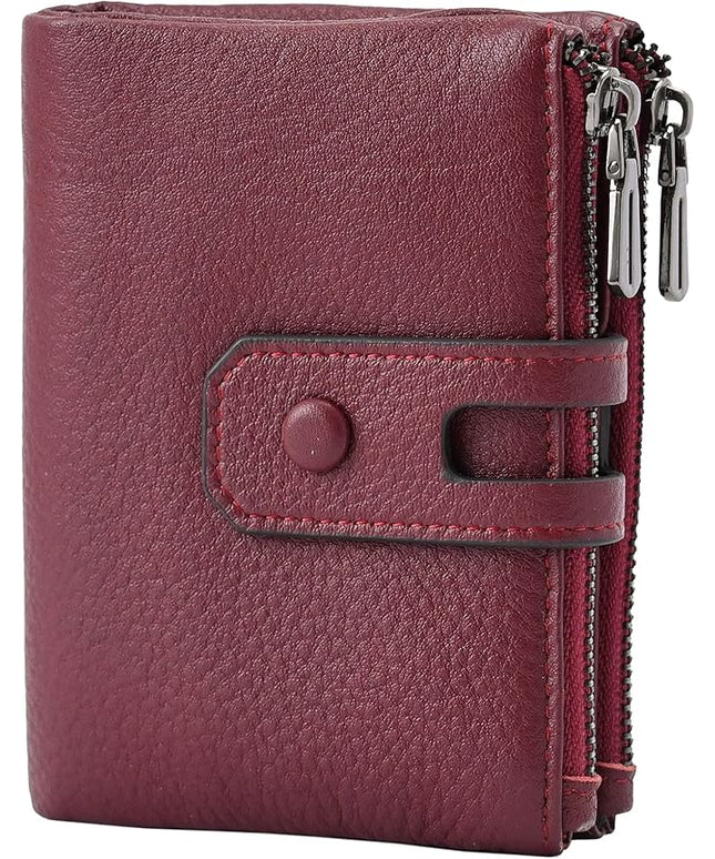 Bveyzi Small Soft Leather Wallet for Women RFID Blocking Ladies Card Holder with Double Zipper Pocket
