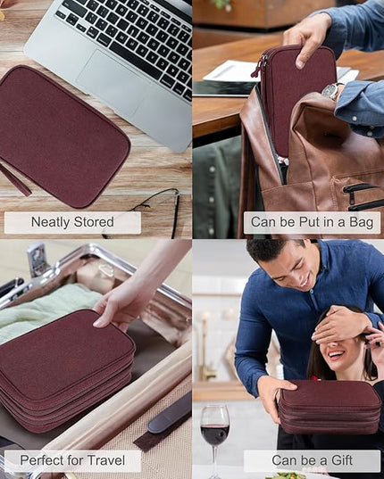 FYY Electronic Organizer, Large Travel Cable Organizer Bag Pouch Electronic Accessories Carry Case Portable Waterproof Double Layers All-in-One Storage Bag for Cable, Cord, Charger, Phone, Wine Red
