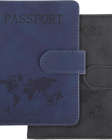 2 Pack Passport Holder for Travel, Passport Wallet Cover Case Waterproof RFID Blocking Passport Holder with Pen Holder Travel Essential, Passport Book Holders for Women and Men(B)