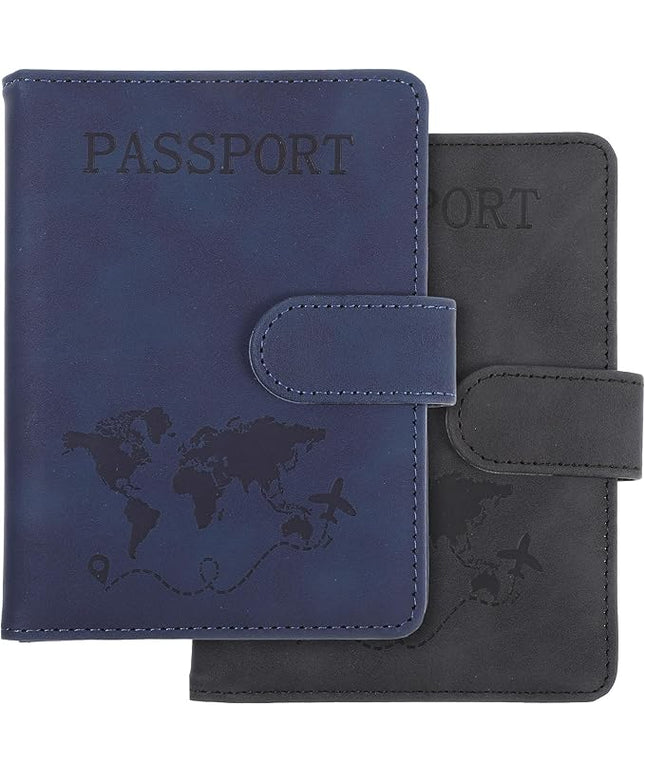 2 Pack Passport Holder for Travel, Passport Wallet Cover Case Waterproof RFID Blocking Passport Holder with Pen Holder Travel Essential, Passport Book Holders for Women and Men(B)
