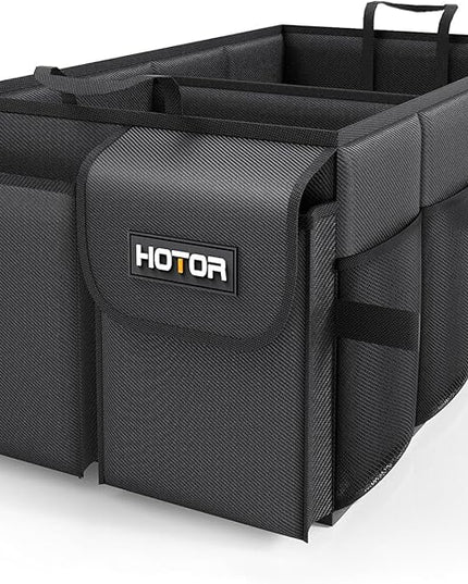 HOTOR Trunk Organizer - Car Organizer, Foldable Trunk organizer for SUVs & Sedans, Sturdy Car Organization for Car Accessories, Tools, Sundries, Black, 2 Compartments, 21.3"×12.6"×10.6"