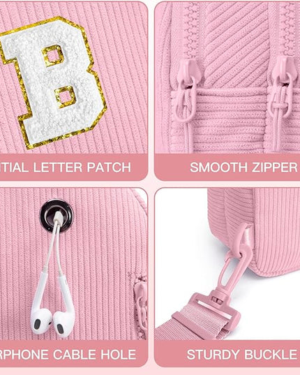 Viverte Small Corduroy Sling Bag Initial Crossbody Bag Fanny Pack for Girls Personalized Birthday Gifts for Teen Girls Gifts