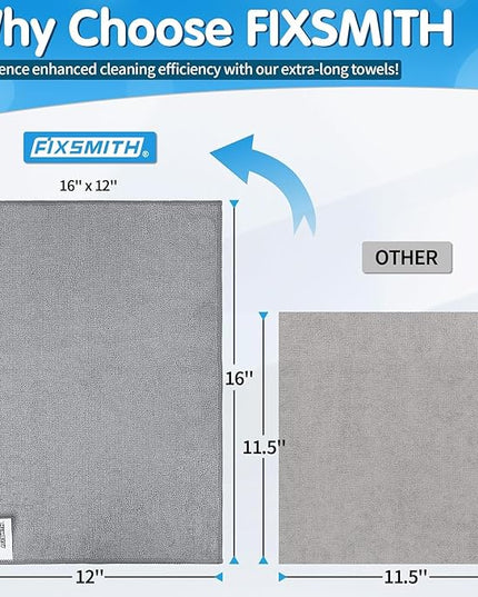 FIXSMITH Grey Microfiber Cleaning Cloth -Pack of 24, Highly Absorbent Cleaning Rags, 16"X12" All Purpose Cleaning Towels for Housekeeping, Kitchen, Car, Lint Free and Reusable Microfiber Towels