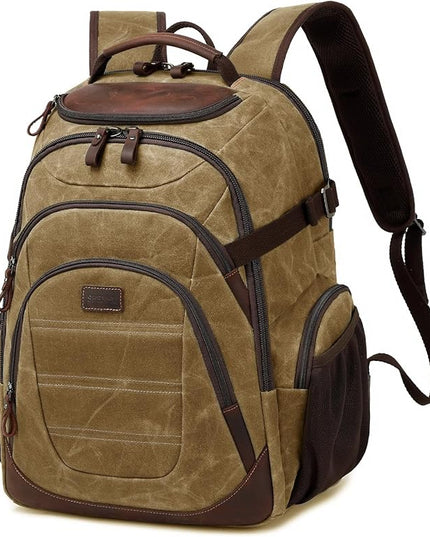 Travel Laptop Backpack 17.3 inch XL Computer Backpack for Men Waxed Canvas College Daypack Business Backpack Brown