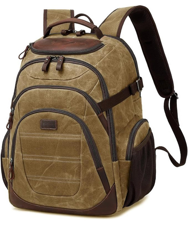 Travel Laptop Backpack 17.3 inch XL Computer Backpack for Men Waxed Canvas College Daypack Business Backpack Brown