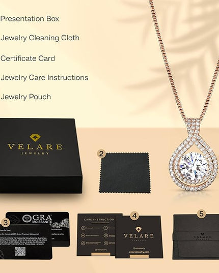 Platinum Plated Certified Moissanite Necklace for Women Gift for Her
