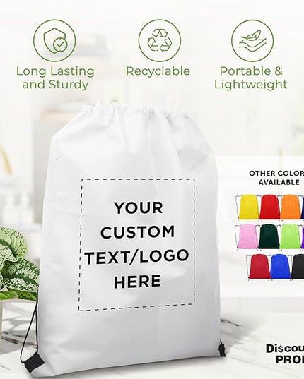 DISCOUNT PROMOS Custom Non-Woven Drawstring Backpacks Set of 10/50/100, Personalized Bulk Pack