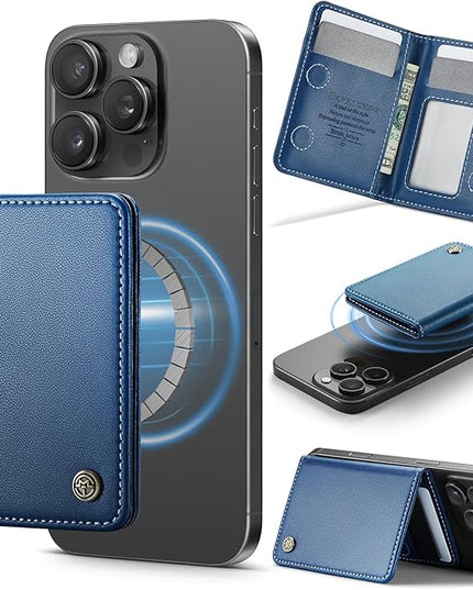 Defencase for Magsafe Wallet Magnetic Card Holder RFID Blocking, PU Leather Minimalist Phone Wallet for MagSafe Phones and Cases for iPhone 17/16/ 15/14/ 13/12/ Pro/Max/Plus/Air, Dark Blue