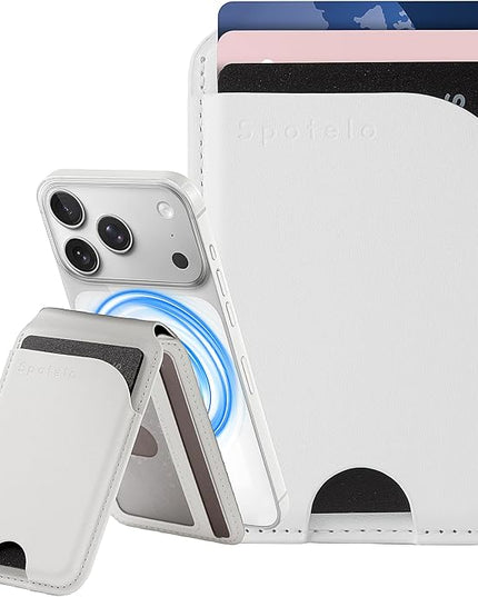 Magnetic Card Holder, White 3-Slots Slim Magnetic Wallet for iPhone with RFID Blocking, Adjustable iPhone Wallet Stand for iPhone 17/16/15/14/13/12/ Series, Not for iPhone 13 / 12mini