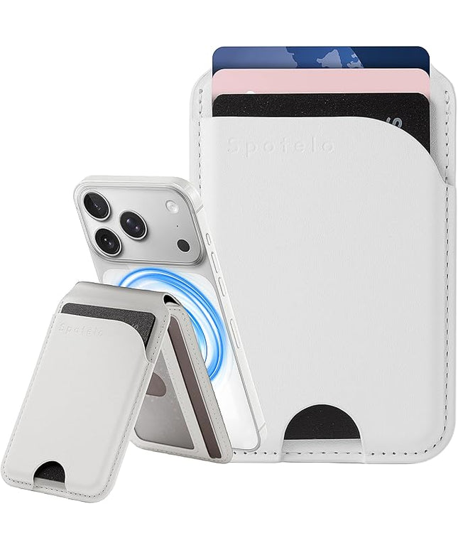 Magnetic Card Holder, White 3-Slots Slim Magnetic Wallet for iPhone with RFID Blocking, Adjustable iPhone Wallet Stand for iPhone 17/16/15/14/13/12/ Series, Not for iPhone 13 / 12mini