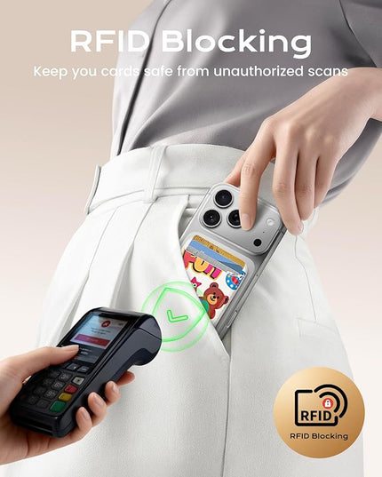 Magnetic Mag-safe Wallet Cell Phone Card Holder for Phone Case with Mag-Safe, Stronger Magnetic RFID Leather Phone Wallet Stick on for iPhone 17/16/15/14/13/12 Series, Fit 3 Cards