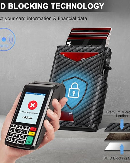 Wallet for Men Wallet with Slim Pop Up Card Holder 9-13 Cards, Bifold Minimalist Smart Wallet RFID Blocking Credit Card Holder with ID Window & Stretchable Cash Slot Compact Metal Aluminum Card Case