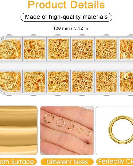 Anezus 1200PCS Jump Rings for Jewelry Making Kit, Gold, Jewelry Making Supplies and Necklace Repair, Modern Style, Small Size, Not Foldable
