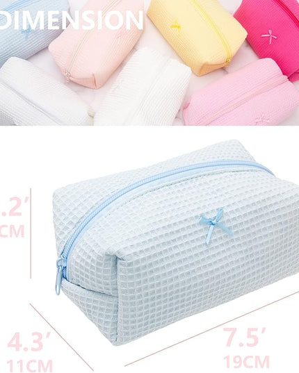 PAZIMIIK 6PCS Cozy Makeup Bag Travel Cosmetic Bag for Women Soft Toiletry Bag Aesthetic Makeup Organizer Portable Large Zipper Pouch for Skincare Beauty Accessories Brushes Waffle Check Blue