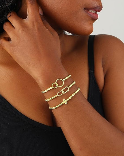 Gold Bracelets for Women 14K Gold Beaded Bracelets Stackable Bracelets for Women Gold Charm Bracelet Non Tarnish Gold Jewelry for Women Trendy