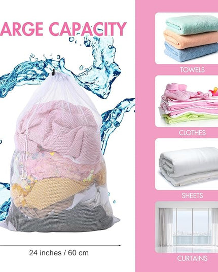 Berlune 30 Pack Large Mesh Laundry Bags, 24 x 36 Inch Bulk Wash Set with Drawstring for Commercial Use, Dorms, Vacation Rentals, Laundromats, Apartments & Facilities(White)