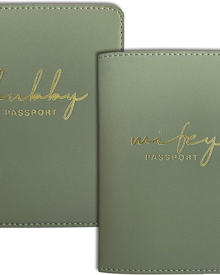 Mr&Mrs Gifts Matching Passport Covers for Mr and Mrs, Husband and Wife Gifts Passport Holders, Engagement Gifts for Couples, Honeymoon Travel Essentials Gift for Newlyweds(HW Sage Green)