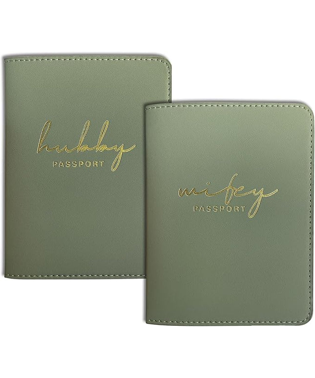 Mr&Mrs Gifts Matching Passport Covers for Mr and Mrs, Husband and Wife Gifts Passport Holders, Engagement Gifts for Couples, Honeymoon Travel Essentials Gift for Newlyweds(HW Sage Green)