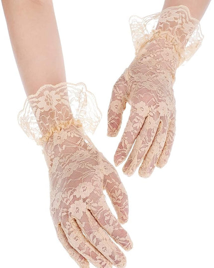 SATINIOR Ladies Lace Gloves for Women Tea Party Elegant Short Courtesy Gloves for Wedding Dinner Opera Parties