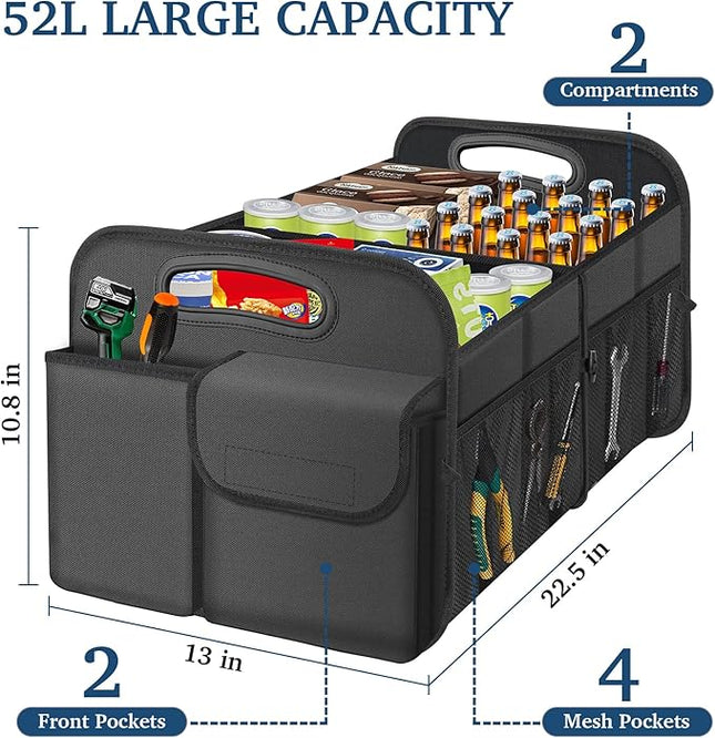 Femuar Car Trunk Organizer, Car Storage Organizer with Large Capacity Waterproof Collapsible Trunk Organizer for Car Suv/Jeep/Sedan (Grey, Standard)