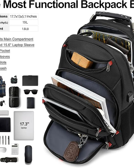 Boavan Laptop Backpack for men, 15.6 inch Laptop Bag with USB Port, Waterproof Travel Work Backpack Purse, Anti-Theft Teacher Nurse Doctor Casual Bookbags Office Business backpack，Black