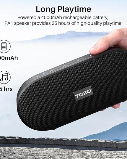 TOZO PA1 Large Bluetooth Speaker, Powerful 2.0 Stereo Sound with Deep Bass, 25H Playtime, IPX7 Waterproof Shower Speaker, Wireless Speaker with App EQ Control, Dual Pairing for Home, Outdoor & Travel
