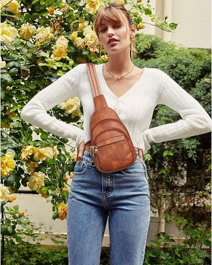 BOSTANTEN Small Sling Bag for Women Leather Crossbody Bags Fanny Pack Chest Bag for Travel