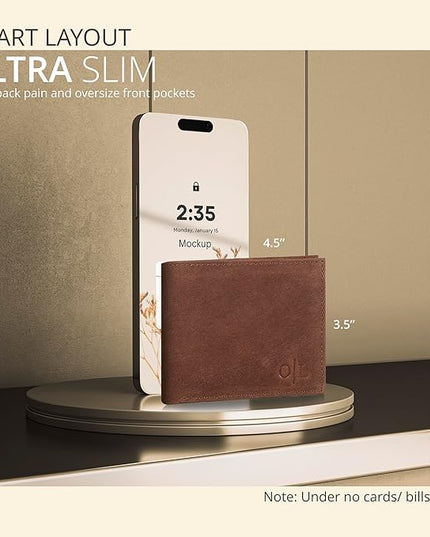 Oak Leathers Slim Leather Wallet for Men - RFID Wallets Credit Card Holder Ultra Thin Gift for Mens, Front Pocket Minimalist Design