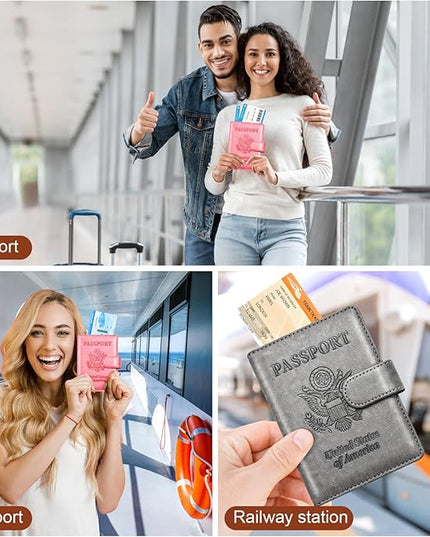 Herain Passport Holder for Travel Cruise Essentials, 2 Pcs Passport Cover Wallet Case Travel Gifts Women Men Family, RFID Passports Book Card Holders Travels Accessories Must Haves