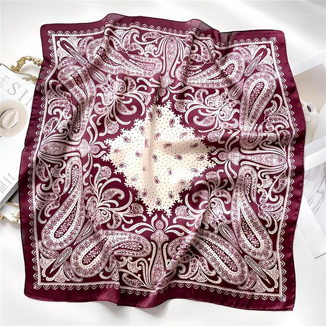 MINIDORA Satin Scarves for Women 27.5 × 27.5 inches Medium Square Elegant Silk Feeling Head Scarf