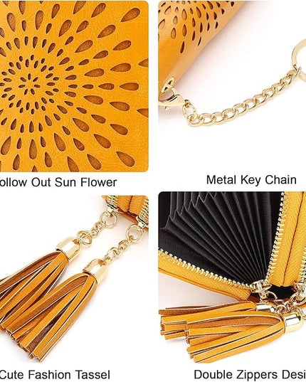 APHISON RFID Credit Card Holder Zipper Card Case Keychain Small Wallet for Women 1942-2 YELLOW