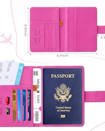 COSHAYSOO Initial RFID Passport Holder for Travel Women Passports Cover Case Air Essentials Airplane Flight Accessories Airline Plane Flying Must Haves Christmas Gift Butterfly Letter Hot Pink H