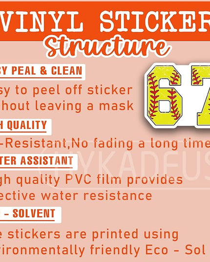 (3 Pcs) Softball 67 Six Seven Funny 6-7 Meme Stickers – 67 Gifts for Coaches, Players, Waterproof Vinyl Decals for Water Bottle, Tumbler, Laptop, Phone Case, 3" x 2.2"