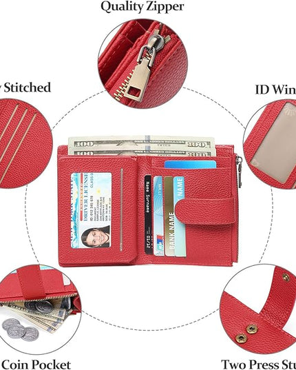 GAEKEAO Womens Wallet Small Leather RFID Blocking Bifold Zipper Pocket Wallet Card Case Purse with ID Window
