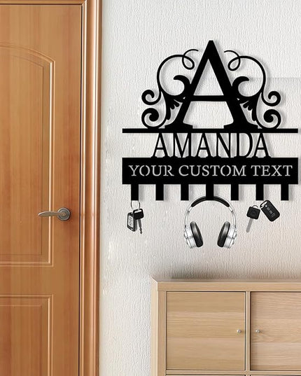Personalized Monogram Metal Key Holder for Wall, Metal Wall Mount Custom Name Hooks, Key Hanger Decor, Key Rack Wall Mount for Front Door, Key Organizer for Hallway, Wall Key Rack, Housewarming Gift