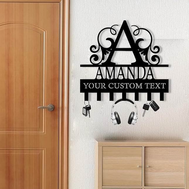 Personalized Monogram Metal Key Holder for Wall, Metal Wall Mount Custom Name Hooks, Key Hanger Decor, Key Rack Wall Mount for Front Door, Key Organizer for Hallway, Wall Key Rack, Housewarming Gift