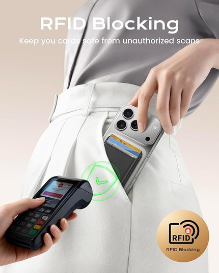 Magnetic Mag-safe Wallet Cell Phone Card Holder for Phone Case with Mag-Safe, Stronger Magnetic RFID Leather Phone Wallet Stick on for iPhone 17/16/15/14/13/12 Series, Fit 3 Cards
