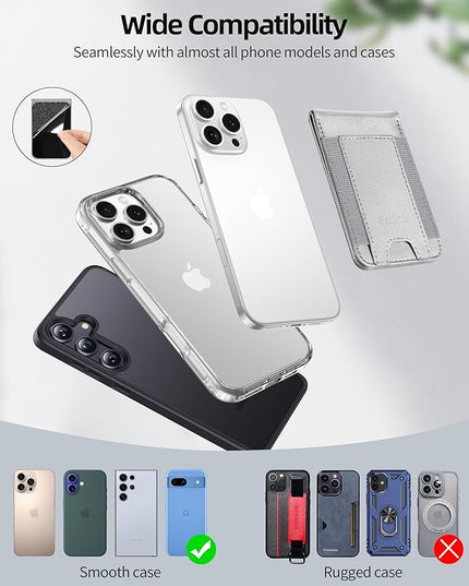 Phone Wallet Stick On, Upgraded Phone Wallet with Adjustable Stand, Open ID Window, 8-Card Holder, Stronger 3M Adhesive Credit Card Holder for Back of Phone Case, iPhone, Samsung and Android, Gray