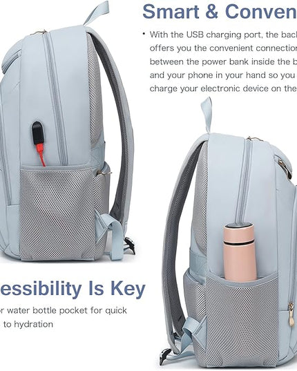Boavan Laptop Backpack for women, 15.6 inch Laptop Bag with USB Port, Waterproof Travel Work Backpack Purse, Anti-Theft Teacher Nurse Doctor Casual Bookbags Office Business backpack，Blue