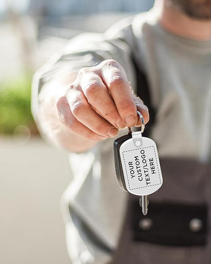 DISCOUNT PROMOS Tag Soft Plastic Keychains - 10 pack - Customizable Text, Logo - Small Key Tag Chain For Staying Organized - Rubber Key Ring Keychain – White
