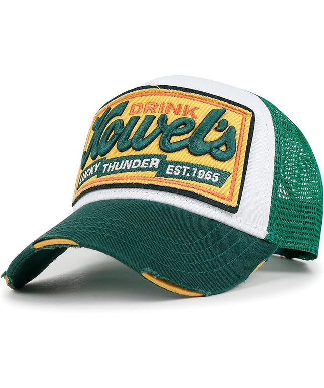 ililily Premium Howels Embroidery Vintage Baseball Cap Distressed Trucker Hat