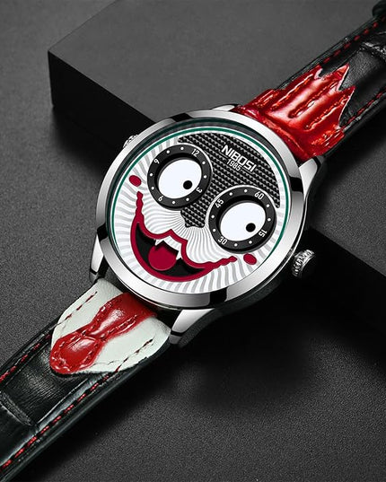 NIBOSI Watches for Men Analog Quartz Clown Dial Wrist Watches Unique Weird Fashion Cool Watch Waterproof Leather Strap Men's Watches