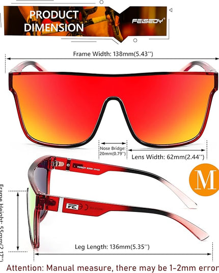 FEISEDY Sunglasses for Women Men, Fashion Mirrored Single Lens, Driving Beach Sunnies UV400 Shades B2996