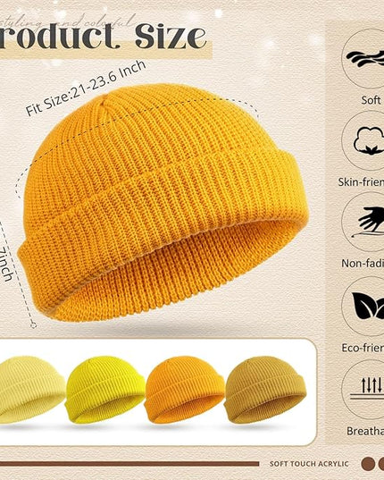 SATINIOR 4 Pieces Trawler Beanie Watch Hat Roll up Edge Skullcap Fisherman Beanie Unisex