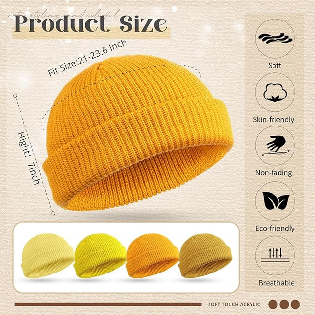 SATINIOR 4 Pieces Trawler Beanie Watch Hat Roll up Edge Skullcap Fisherman Beanie Unisex
