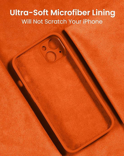 FireNova Designed for iPhone 14 Case, Silicone Upgraded [Camera Protection] Phone Case with [2 Screen Protectors], Soft Anti-Scratch Microfiber Lining Inside, 6.1 inch, Neon Orange