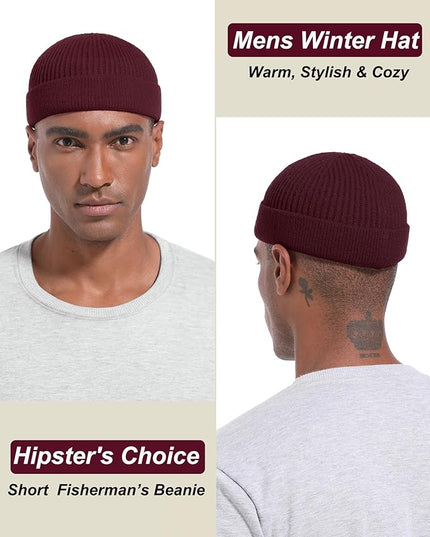 Short Fisherman Beanie for Men Women, Wool Knit Cuff Warm Winter Hats, Trawler Beanie Watch Caps Soft Skullcap