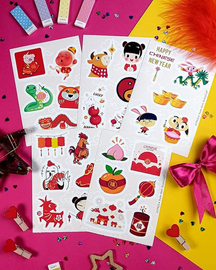 BulbaCraft 100Pcs Lunar New Year Stickers Laptop Decals, Gifts for Women & Men