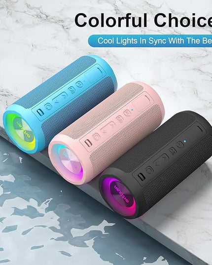 Ortizan Wireless Portable Bluetooth Speaker, IPX7 Waterproof, Dustproof and Rustproof, Powerful 24W Sound, Enhanced Bass, 30-Hour Battery, 360° Party Light, and Stereo Pairing (BT 5.3), Gifts - Blue