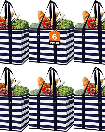 WISELIFE 6 Pack Reusable Grocery Bags Large Water Resistant Grocery Collapsible Heavy Duty Tote Bags for Shopping Picnic